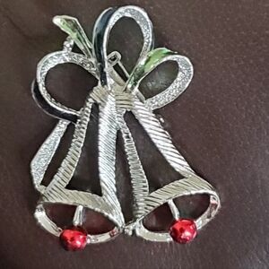 Christmas Brooch/Pin. Large Silver Bells. Vintage